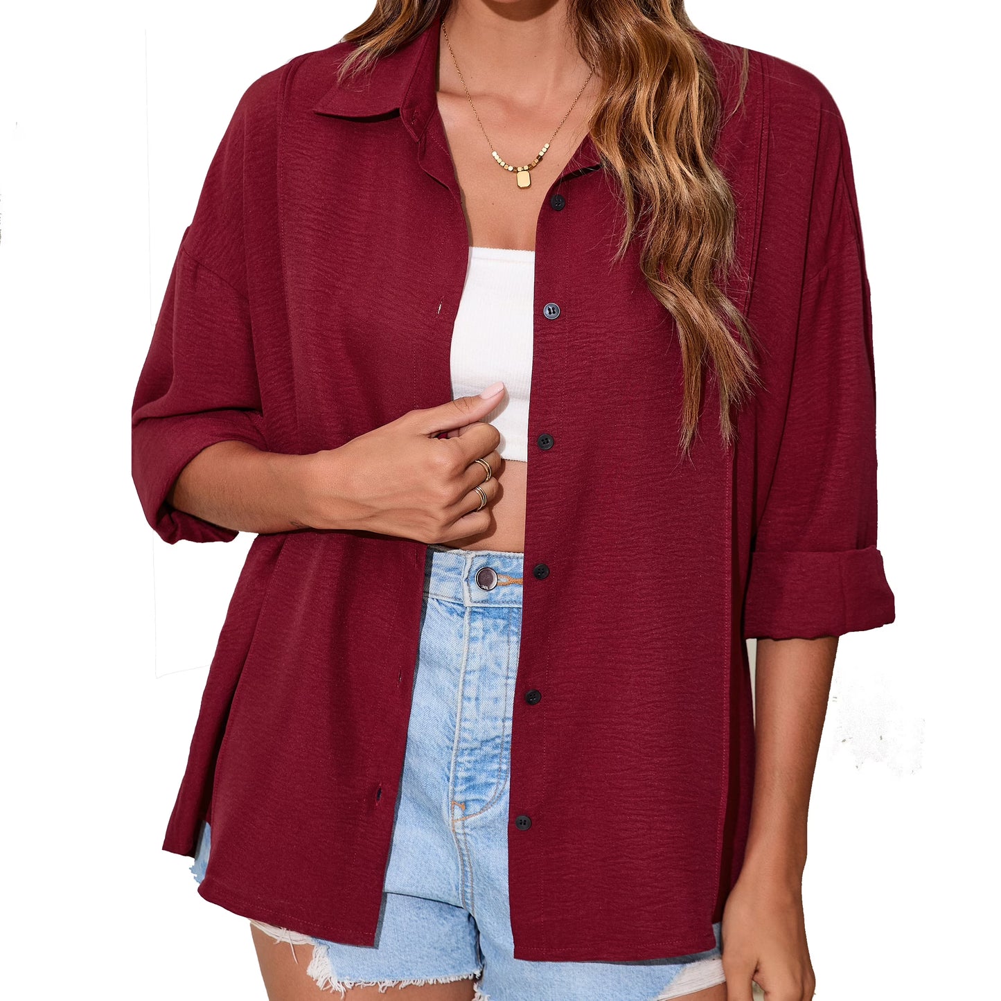 Sprinmer Womens Button Down Shirt Casual Lapel Long Sleeve Pocket Blouses Fall Outfits