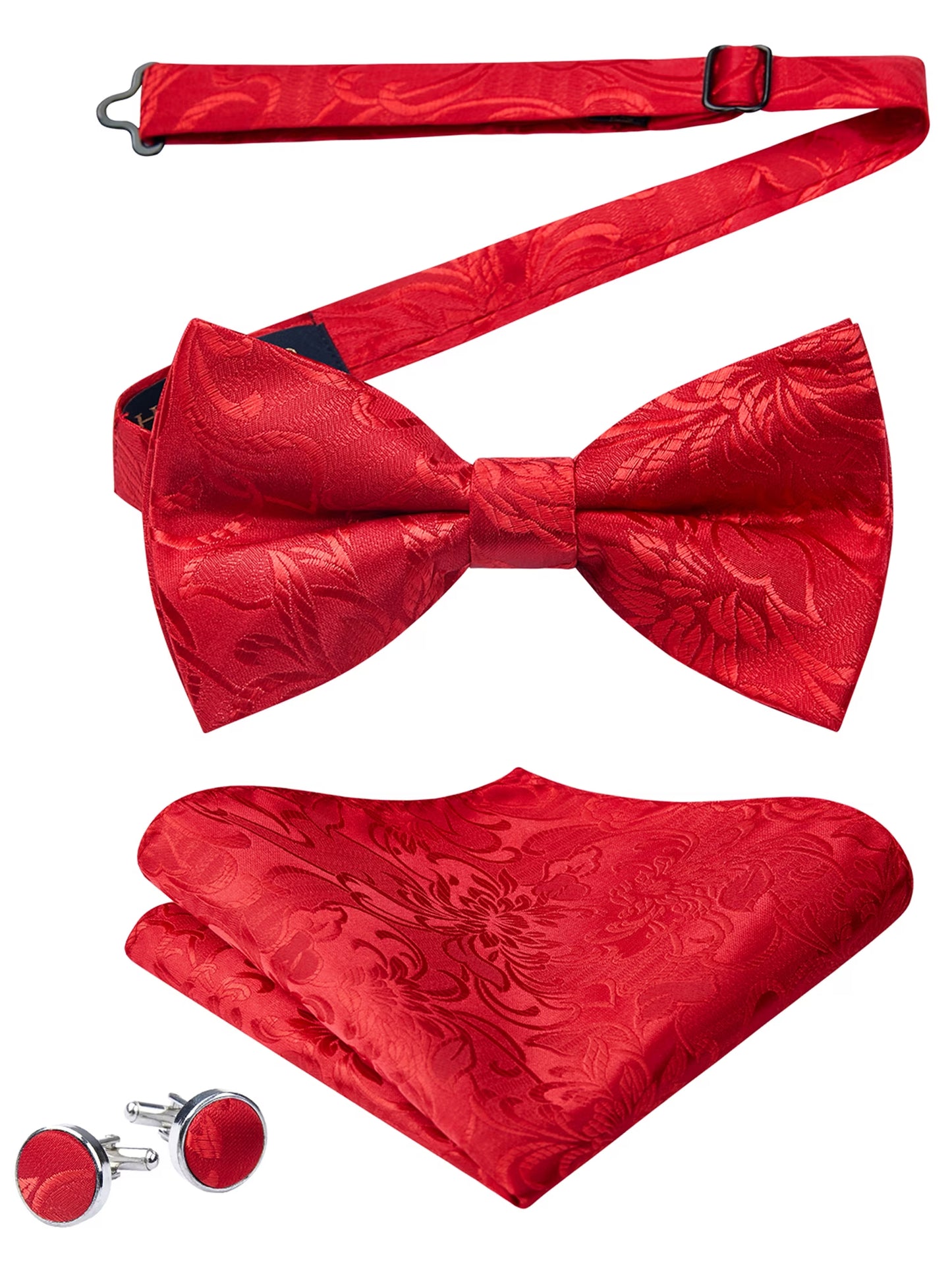 Bow Tie for Men Paisley Pretied Bowties Adjustable Tuxedos Bowtie Handkerchief Cufflinks Set