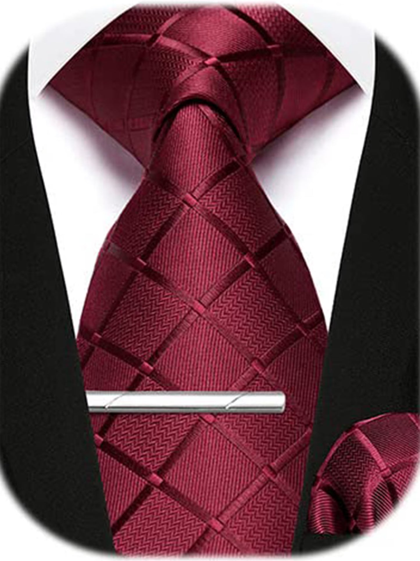 Men Formal Plaid Ties Set Business Neckties Pocket Square Cufflinks Tie Clip Set Wedding