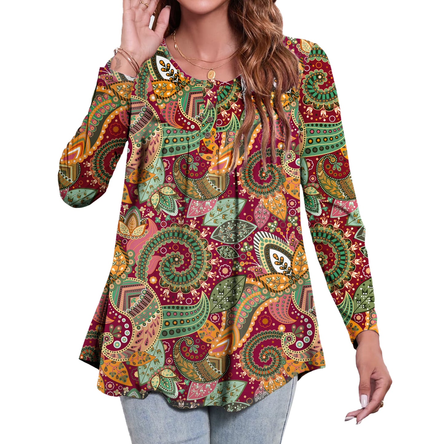 Sprinmer Womens Tunic Tops Casual Loose Fit Floral Fall Blouses