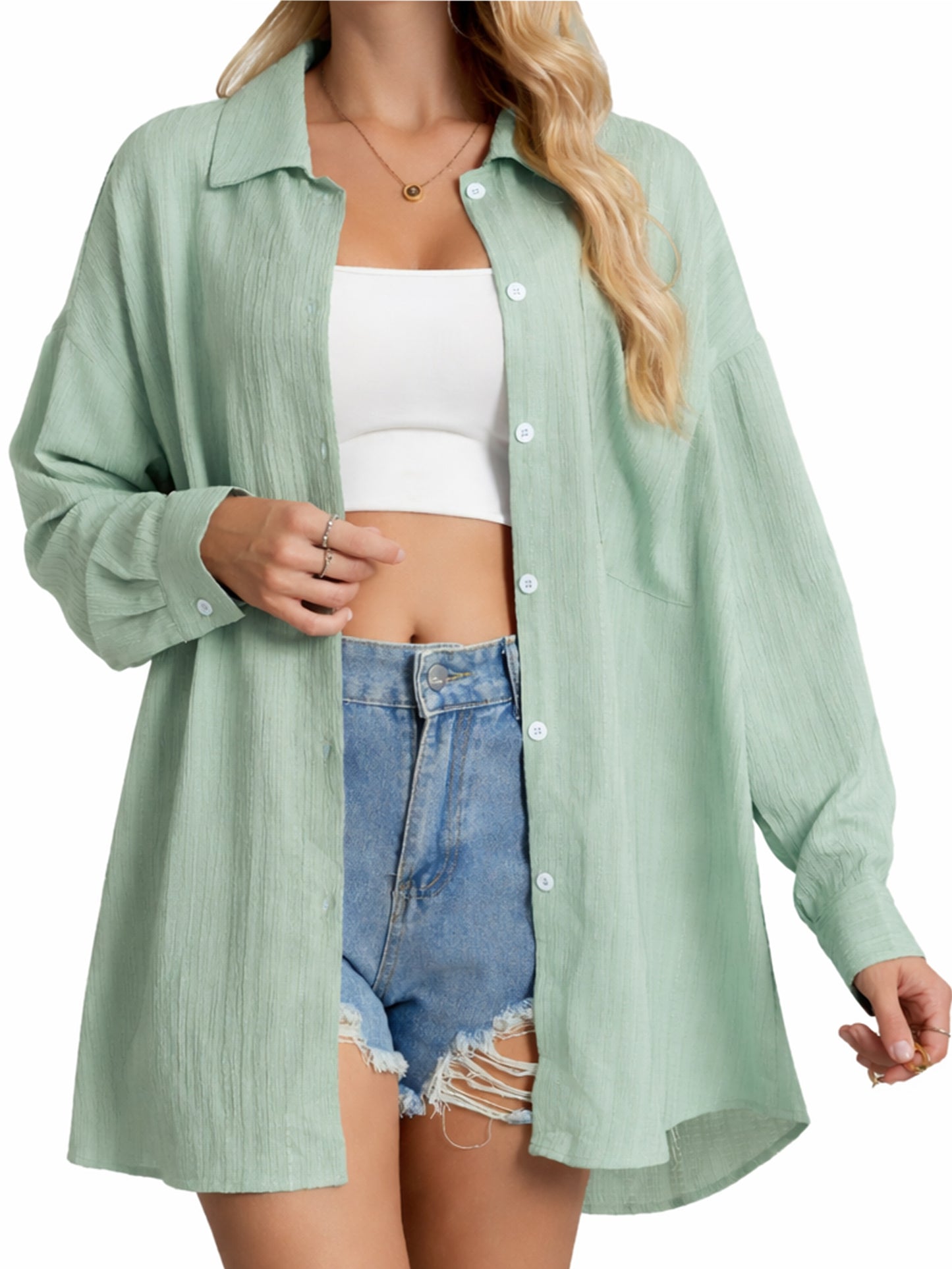 Sprinmer Button Down Shirt for Women Casual Long Sleeve Oversize Fit with Pocket