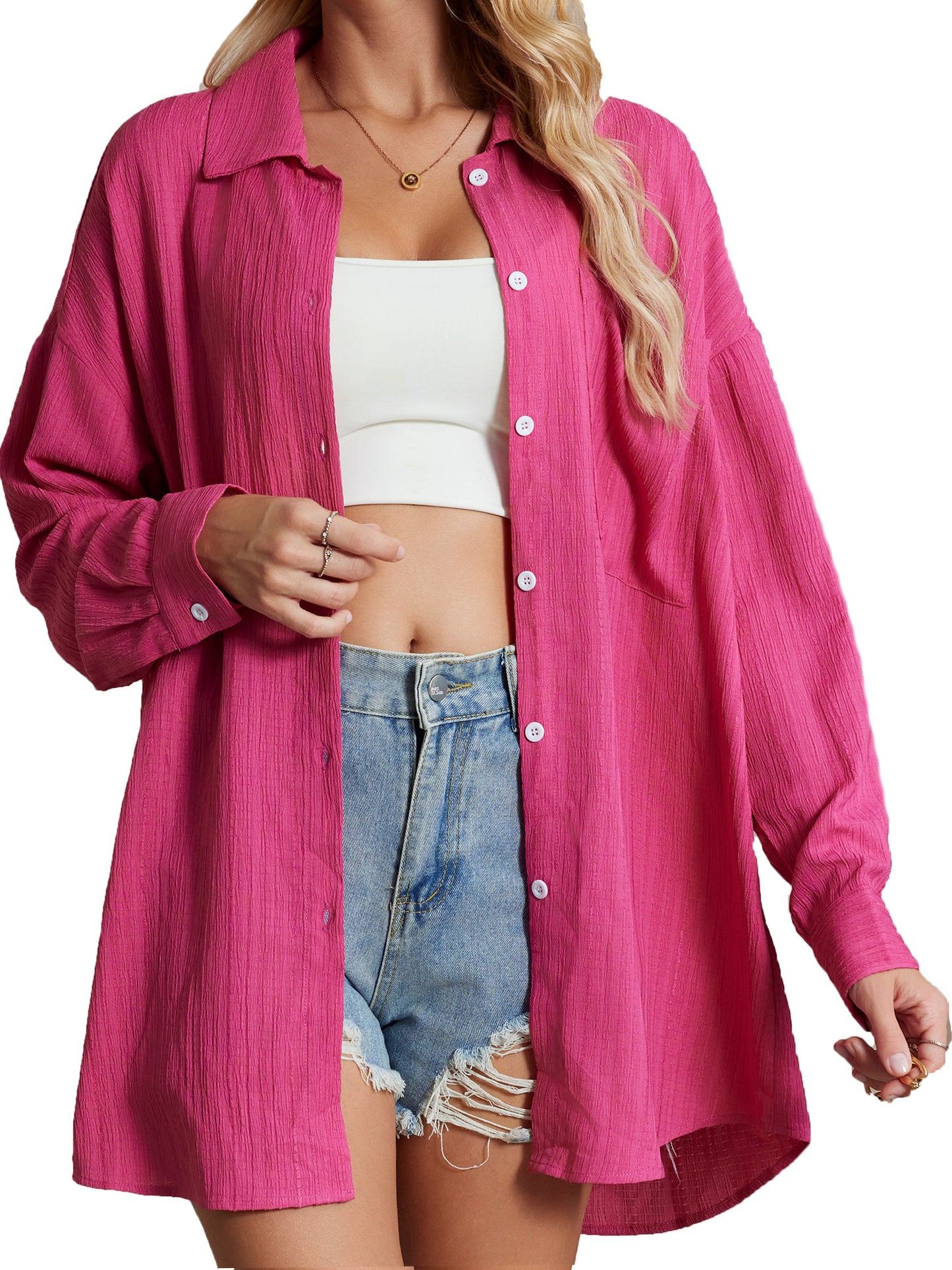 Sprinmer Button Down Shirt for Women Casual Long Sleeve Oversize Fit with Pocket