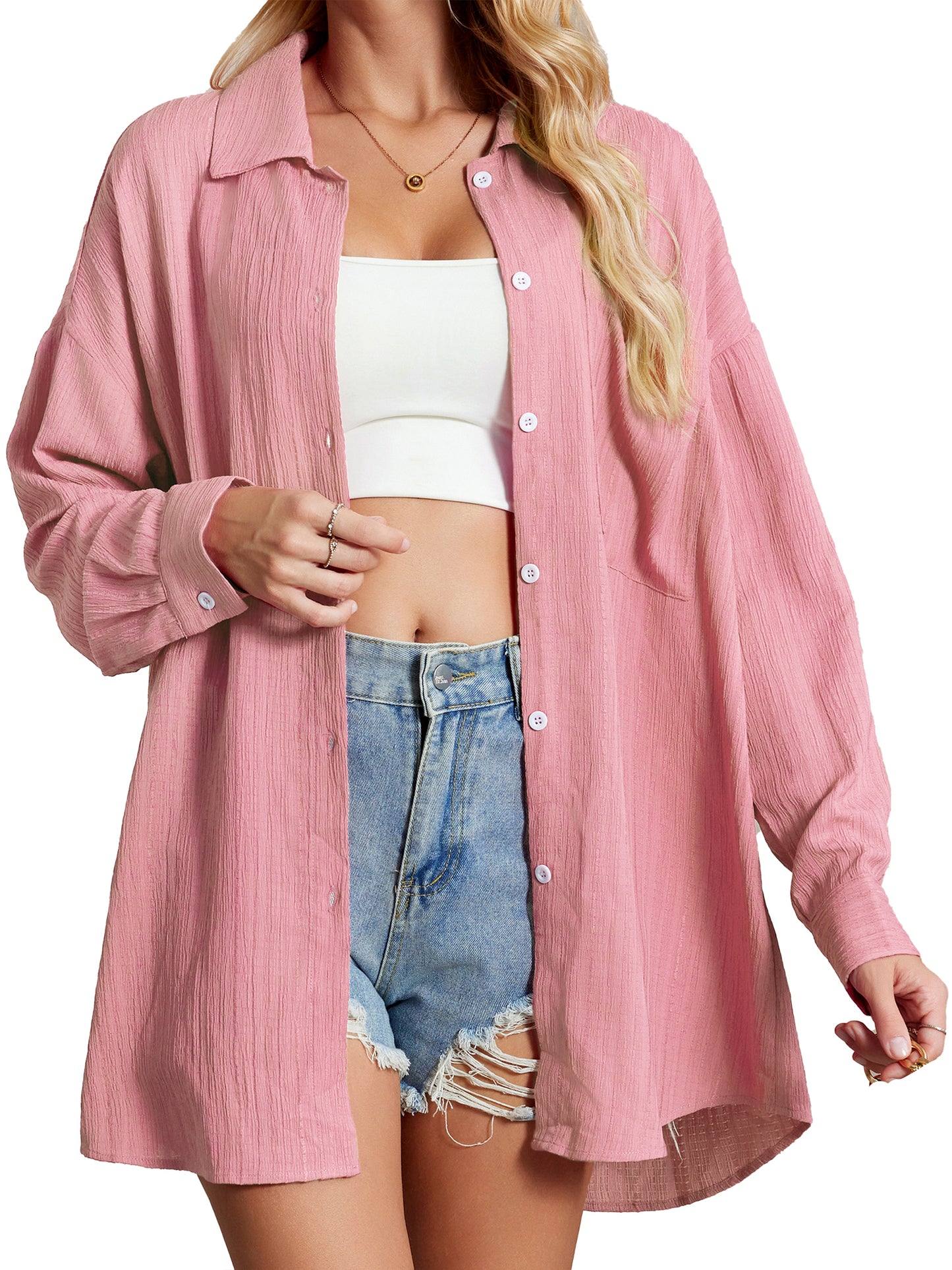 Sprinmer Button Down Shirt for Women Casual Long Sleeve Oversize Fit with Pocket