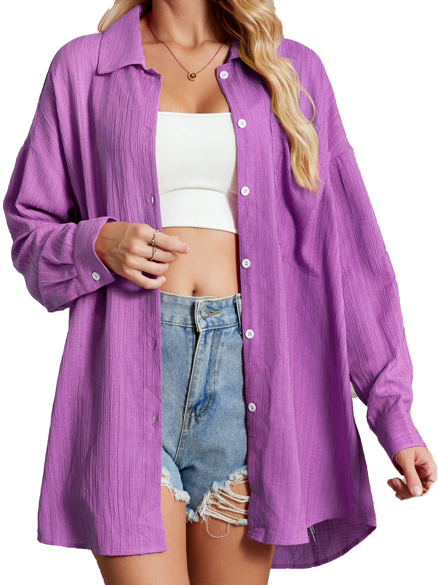 Sprinmer Button Down Shirt for Women Casual Long Sleeve Oversize Fit with Pocket