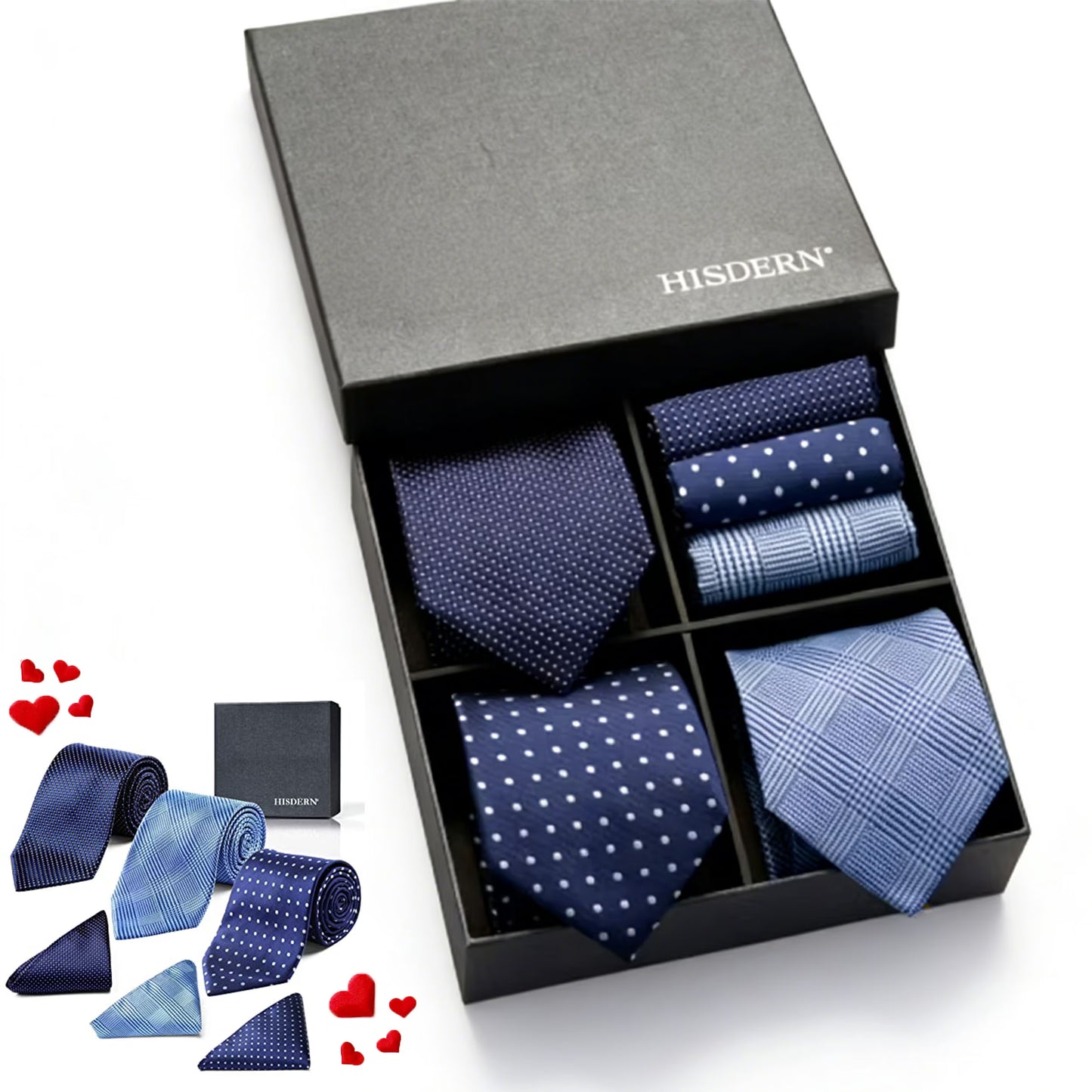 HISDERN Mens Ties Set Formal Plaid Tie 3 Pcs Neckties & Pocket Square Gift Set Business Weddings