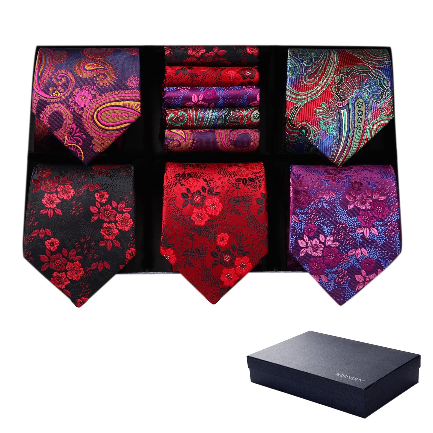 HISDERN Mens Ties Set Formal Plaid Tie 3 Pcs Neckties & Pocket Square Gift Set Business Weddings