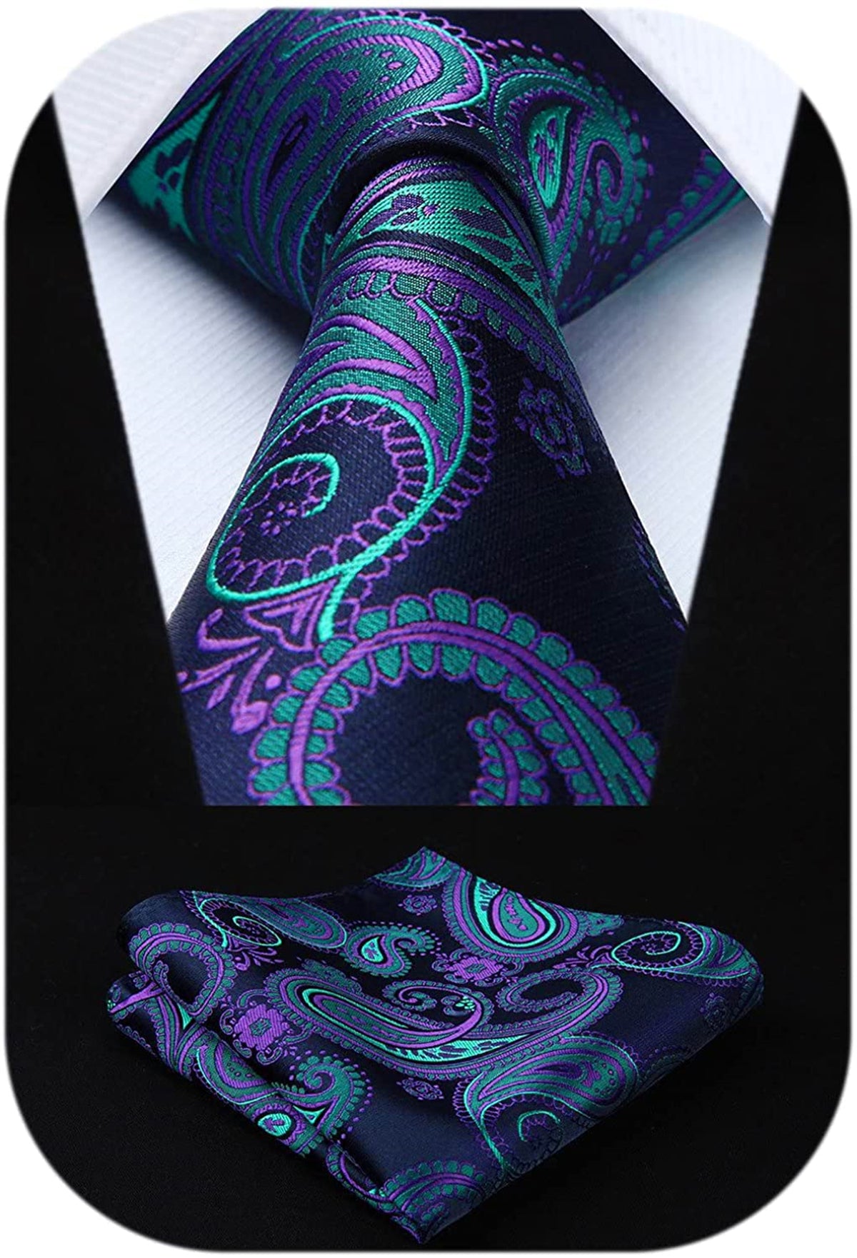 HISDERN Paisley Ties for Men Classic Extra Long Floral Tie and Pocket Square Formal Silk Necktie Set