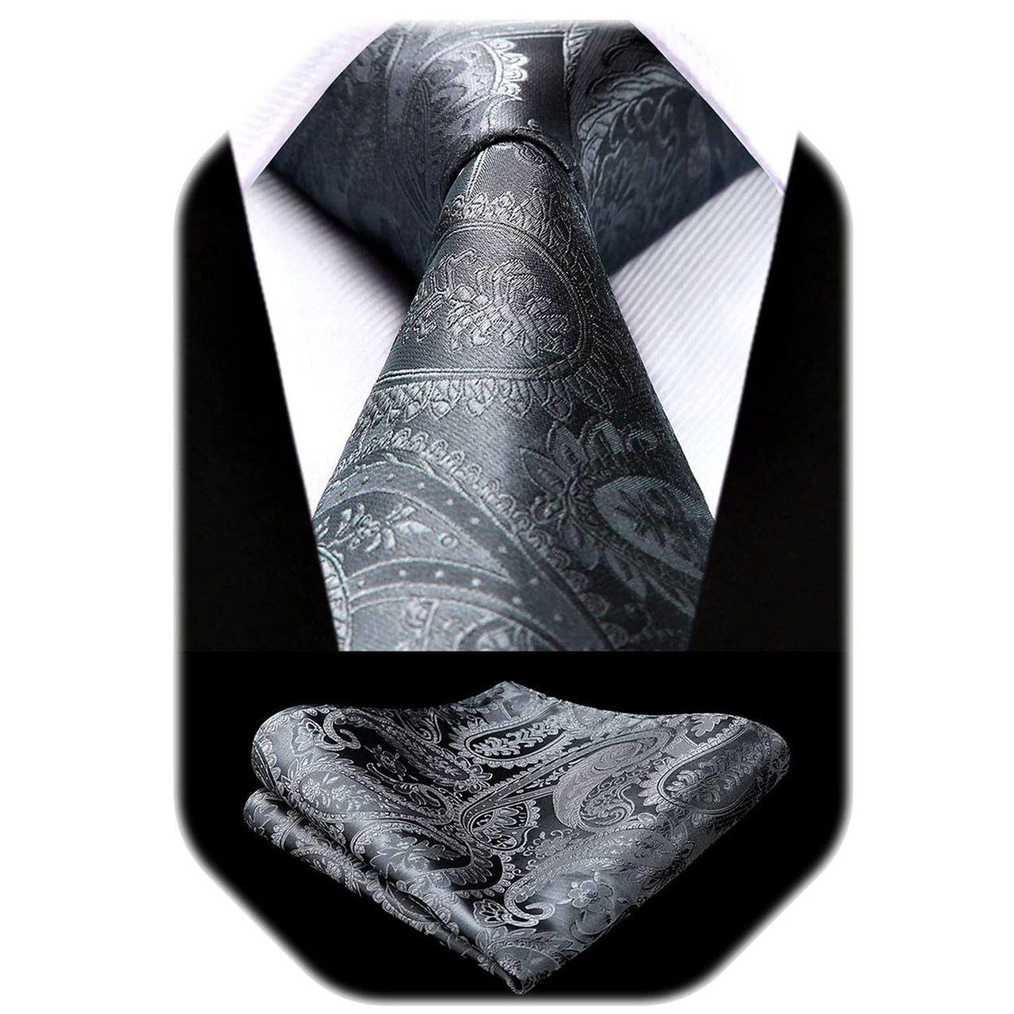 HISDERN Paisley Ties for Men Neckties and Pocket Squares Set for Formal Party Wedding