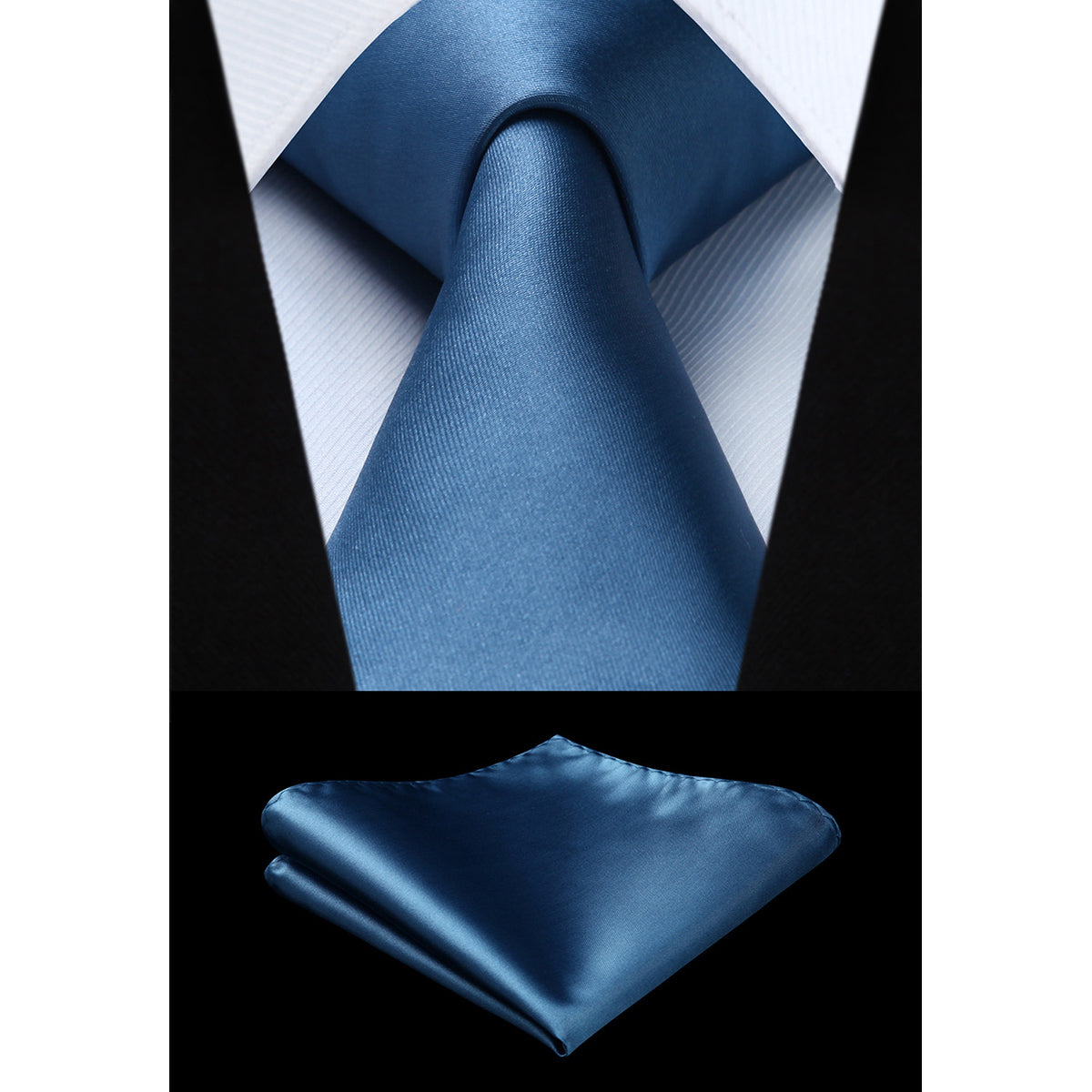 HISDERN Mens Solid Color Ties Formal Satin Necktie and Pocket Square Set Classic Tie