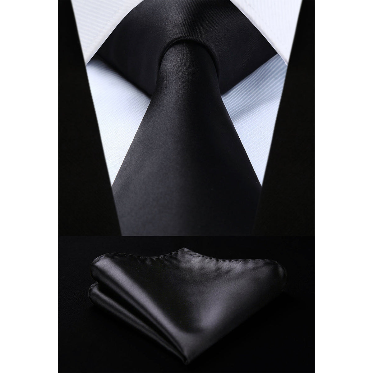HISDERN Mens Solid Color Ties Formal Satin Necktie and Pocket Square Set Classic Tie