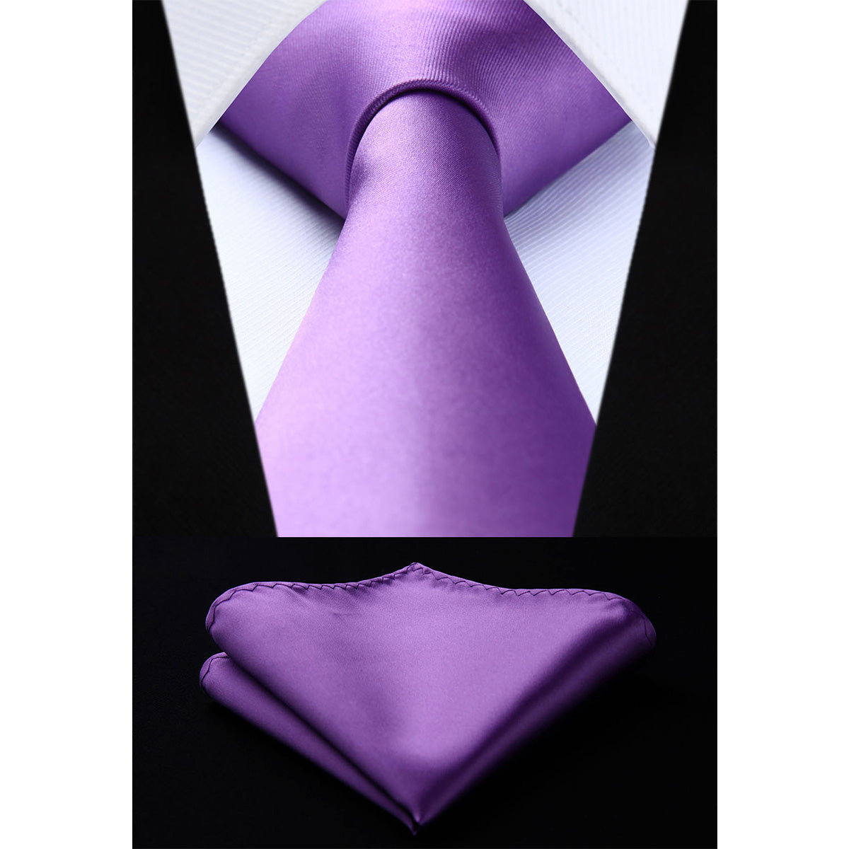 HISDERN Mens Solid Color Ties Formal Satin Necktie and Pocket Square Set Classic Tie