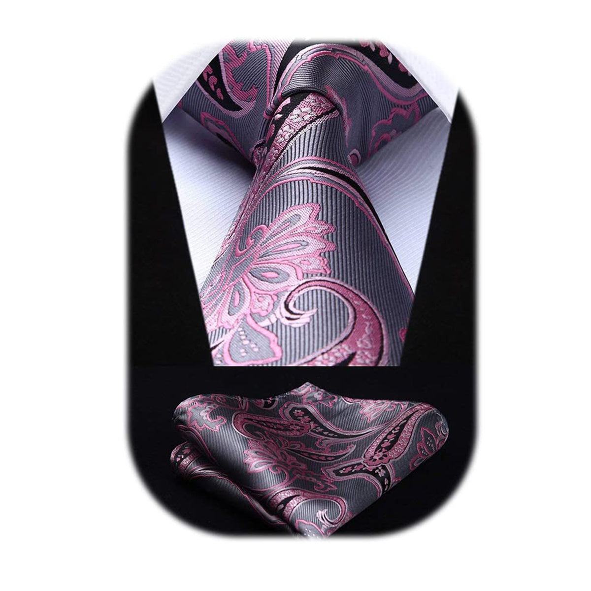HISDERN Paisley Ties for Men Classic Extra Long Floral Tie and Pocket Square Formal Silk Necktie Set
