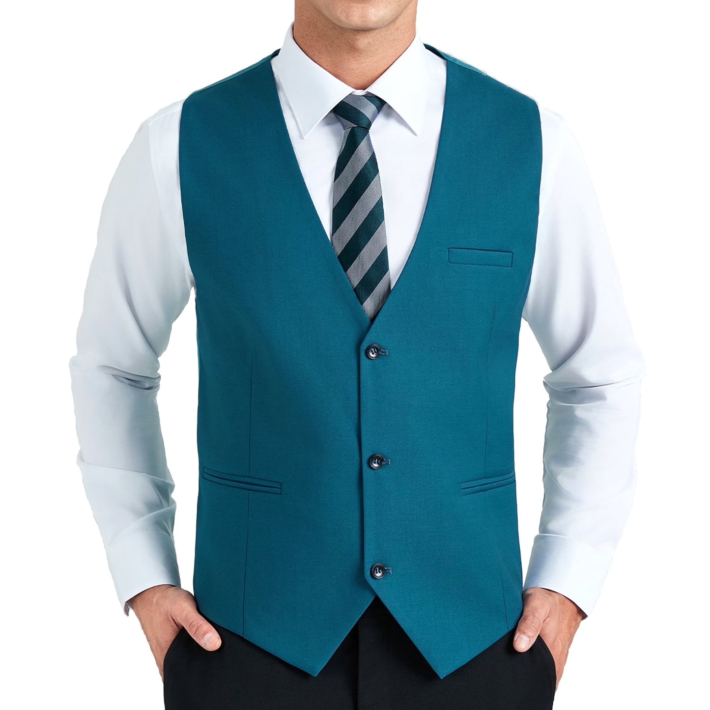 Men's Suit Vest Business Formal Dress Waistcoat Vest with 3 Pockets for Suit or Tuxedo