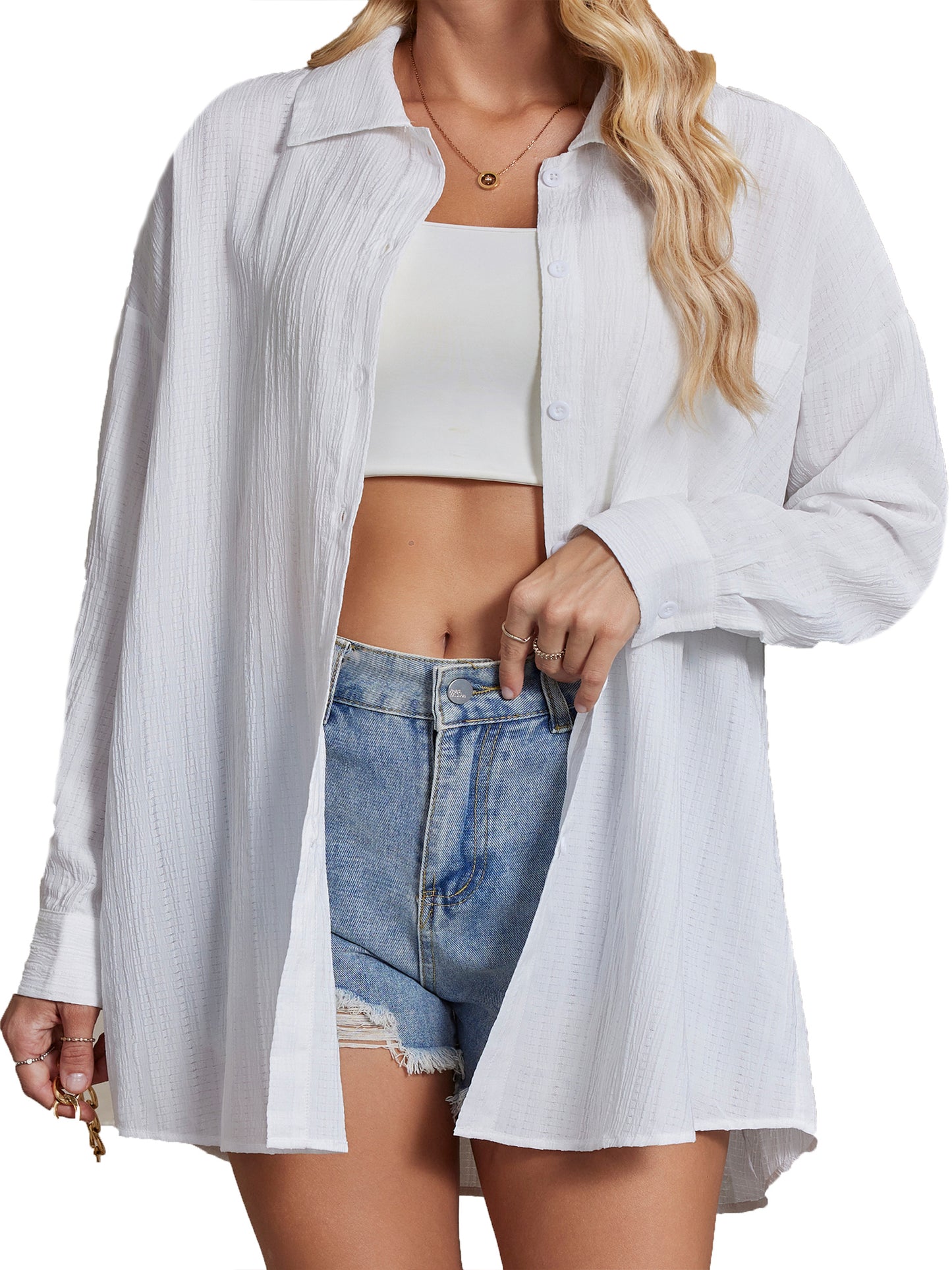 Sprinmer Button Down Shirt for Women Casual Long Sleeve Oversize Fit with Pocket