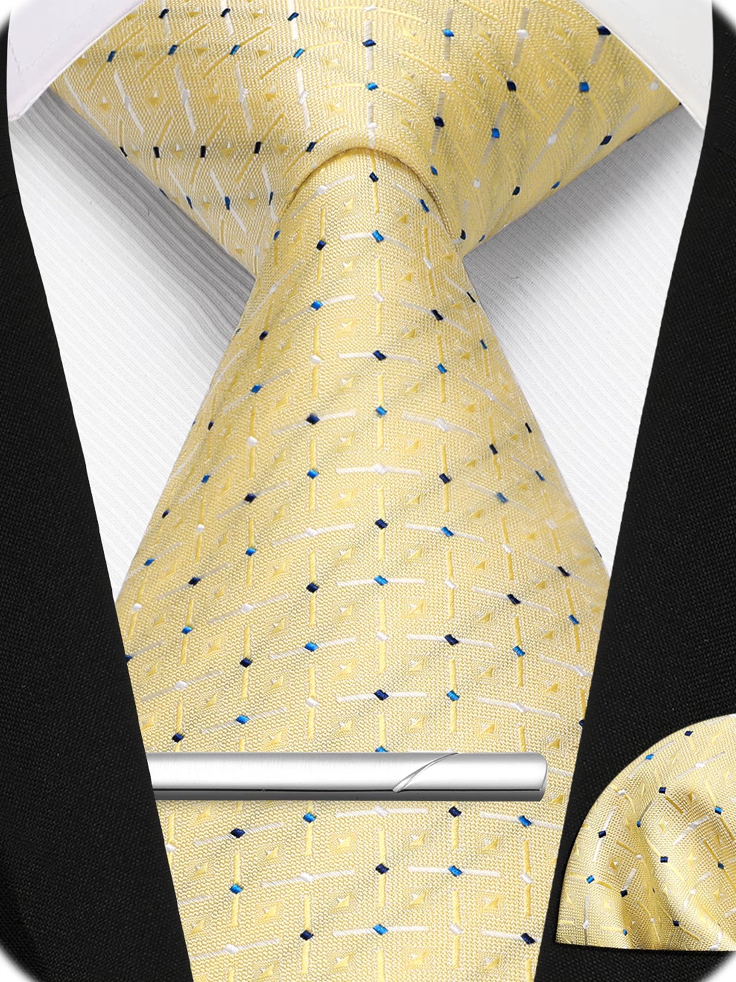 Men Formal Plaid Ties Set Business Neckties Pocket Square Cufflinks Tie Clip Set Wedding