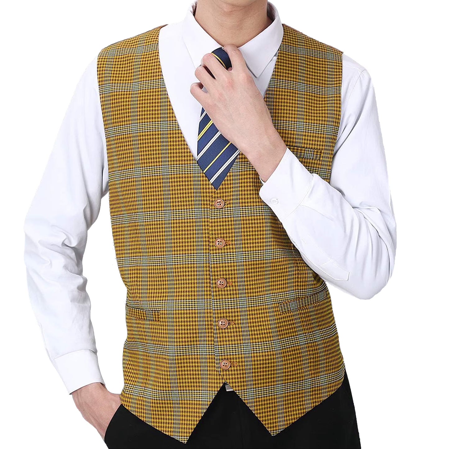 Men's Suit Vest Business Formal Dress Waistcoat Vest with 3 Pockets for Suit or Tuxedo