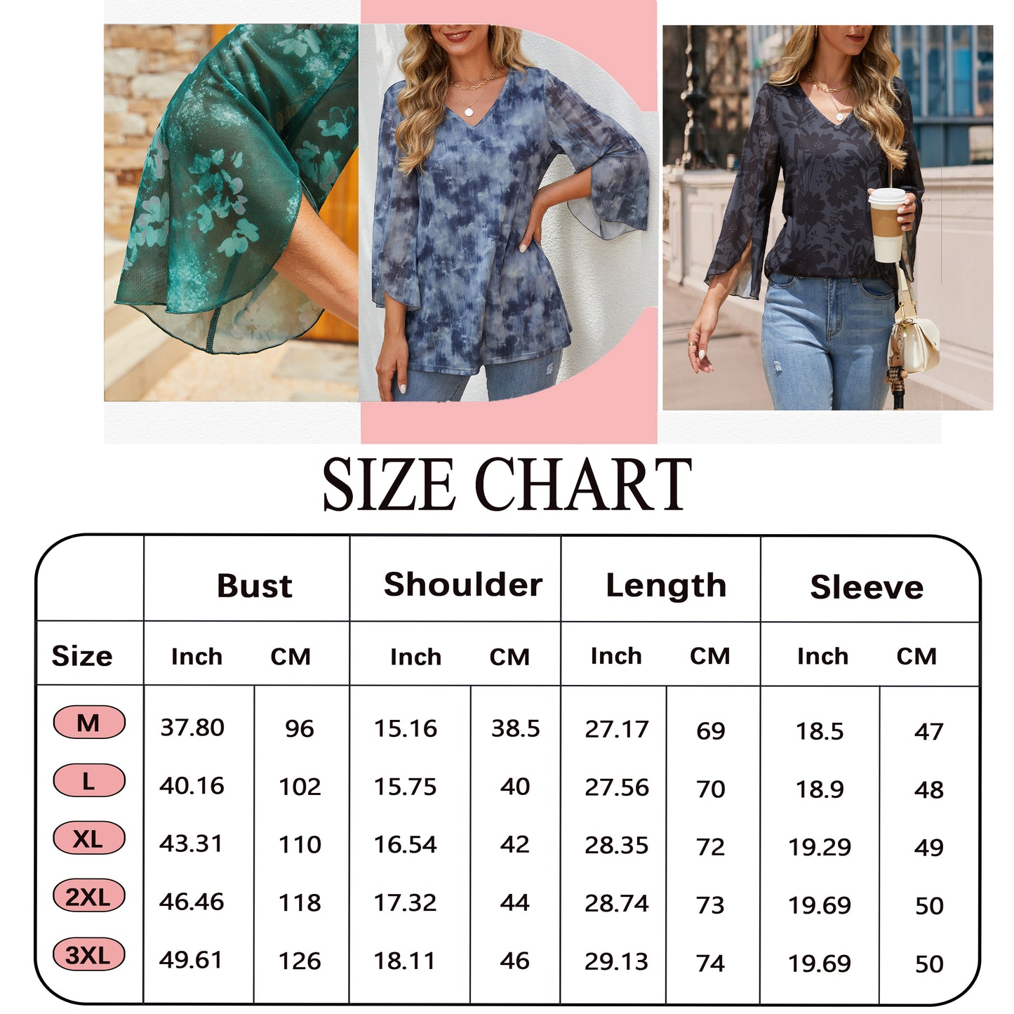 Sprinmer 3/4 Sleeve Dressy Blouses for Women Ruffle Double Layers Mesh V Neck Lightweight Tunic Tops