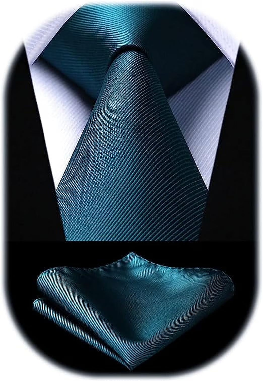 HISDERN Solid Color Ties for Men Business Tie and Pocket Square Set Classic Satin Mens Wedding Necktie,green Emerald Dark