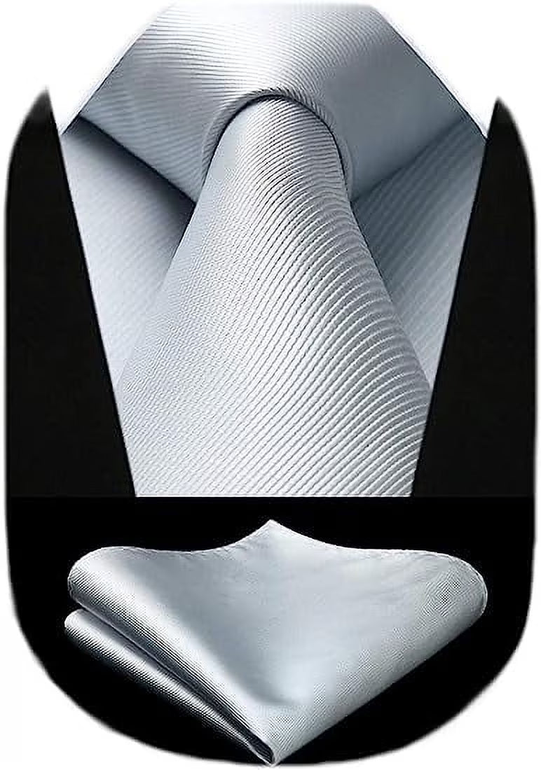 HISDERN Solid Color Ties for Men Business Tie and Pocket Square Set Classic Satin Mens Wedding Necktie,green Emerald Dark
