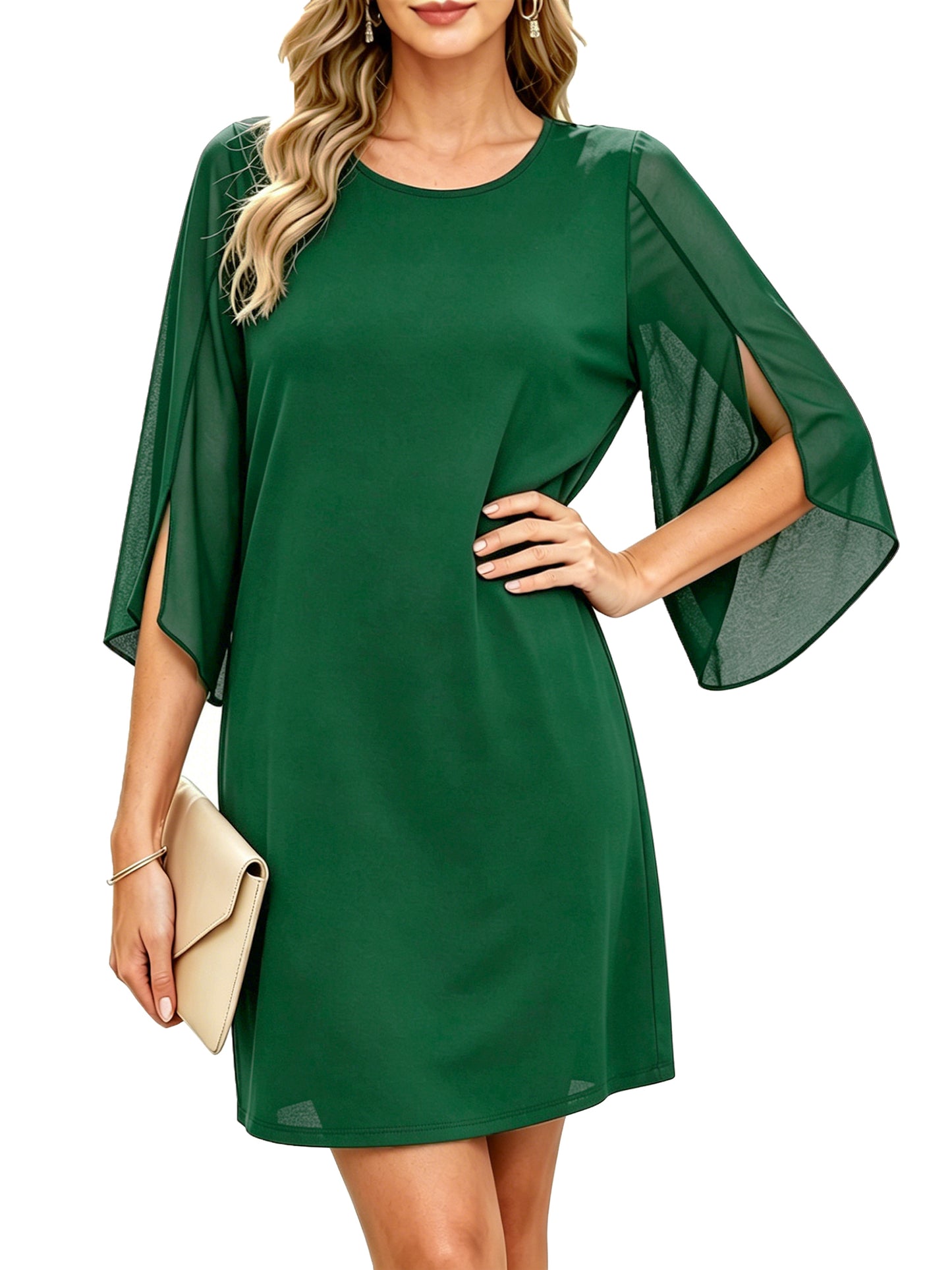 Women Summer Dresses Bell Sleeve Casual Flowy Sundresses Crew Neck Cocktail Midi Dress Black