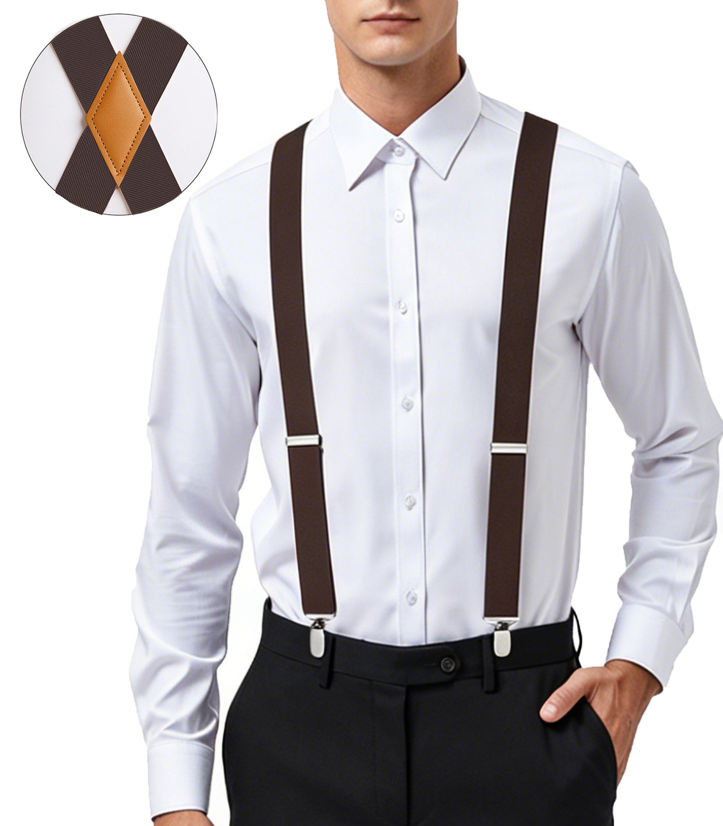 Mens Elastic Suspenders Adjustable X-Back with Strong 4 Clips for Work Trousers Weddings
