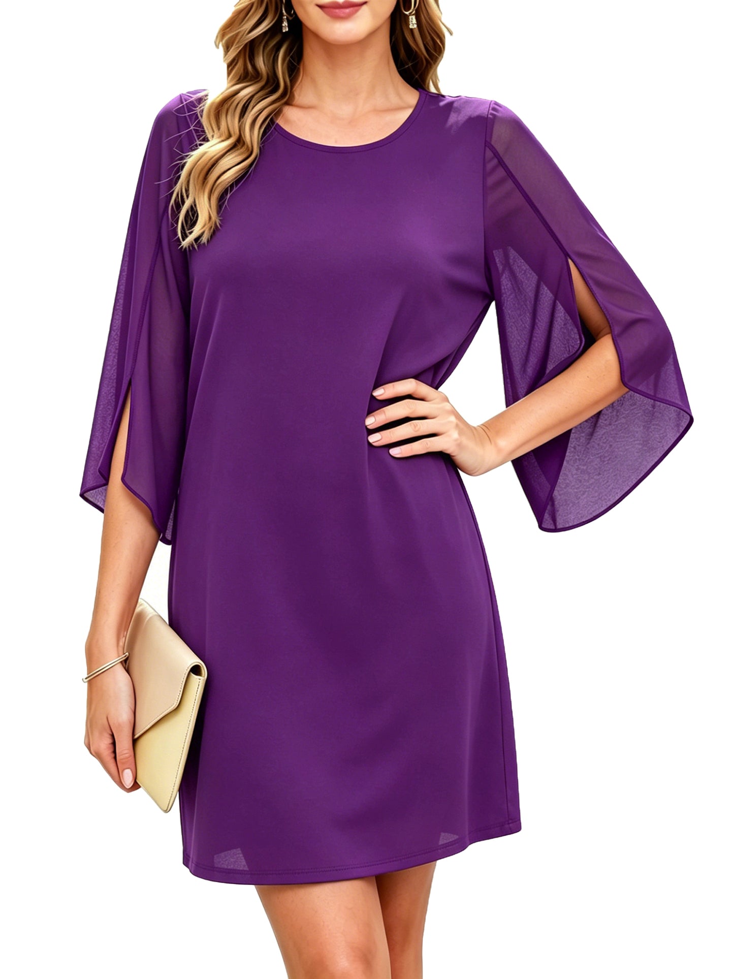 Women Summer Dresses Bell Sleeve Casual Flowy Sundresses Crew Neck Cocktail Midi Dress Black