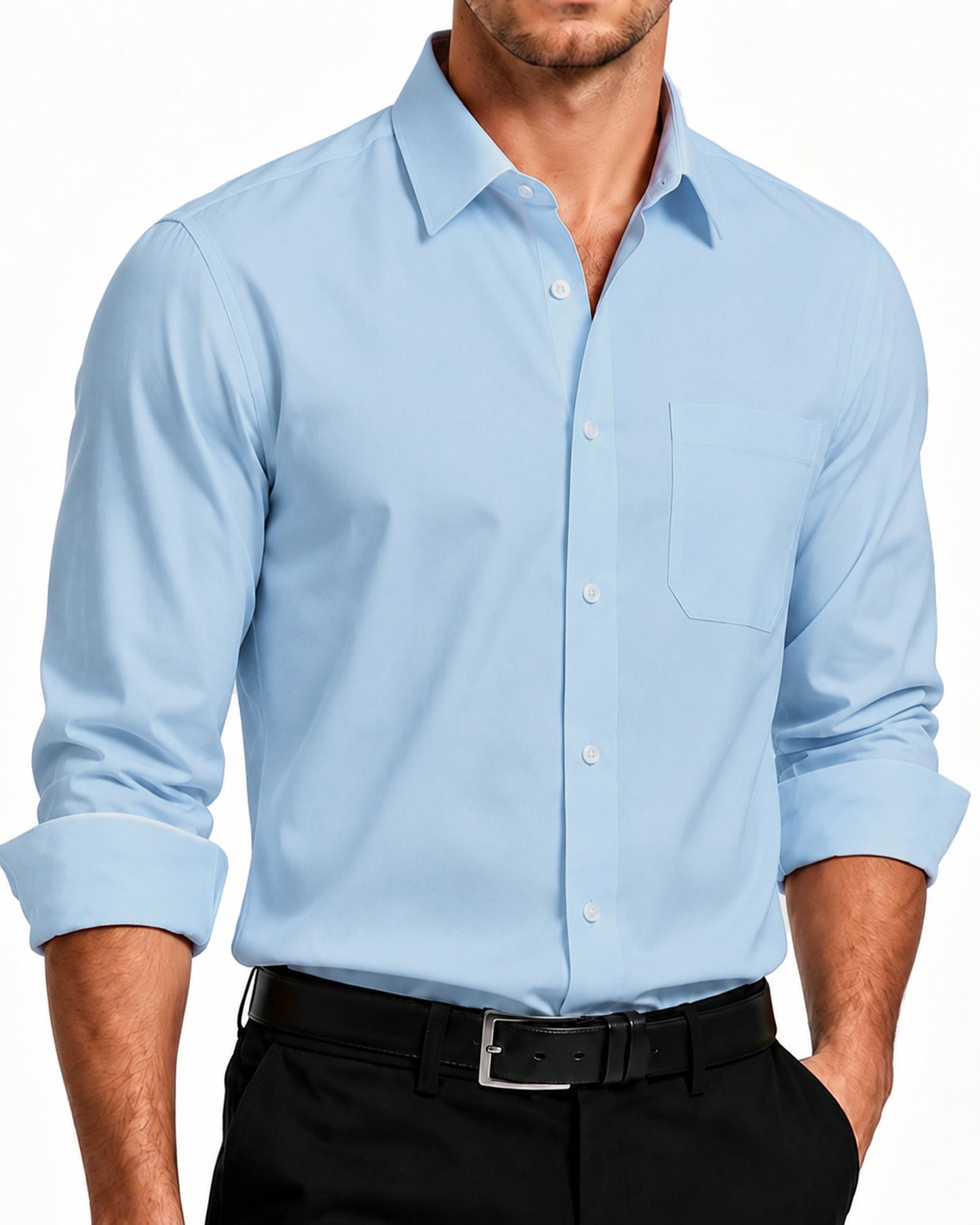 HISDERN Mens Dress Shirts Long Sleeve Button Down Shirts Casual Solid Formal Business Shirt