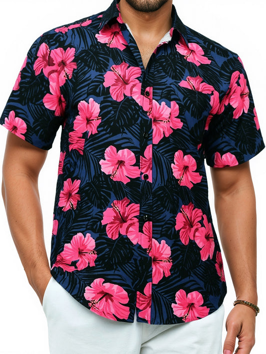 Mens Hawaiian Shirts Short Sleeve Summer Beach Aloha Shirt Tropical Floral Casual Button Down Shirt