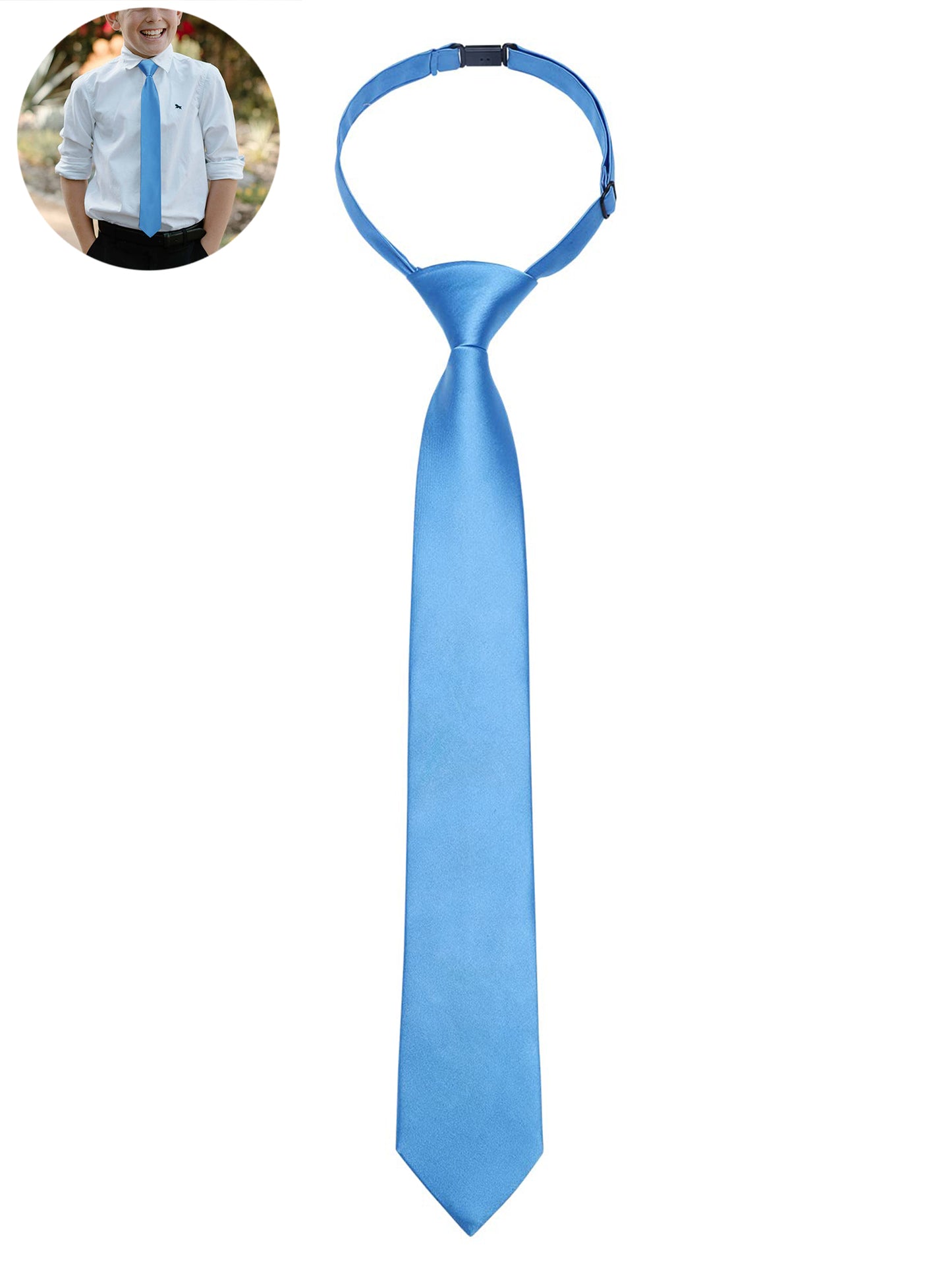 Black Boys Ties Formal Pre-Tied Necktie for Age 8-12 Classic Adjustable Ties for Wedding Graduation