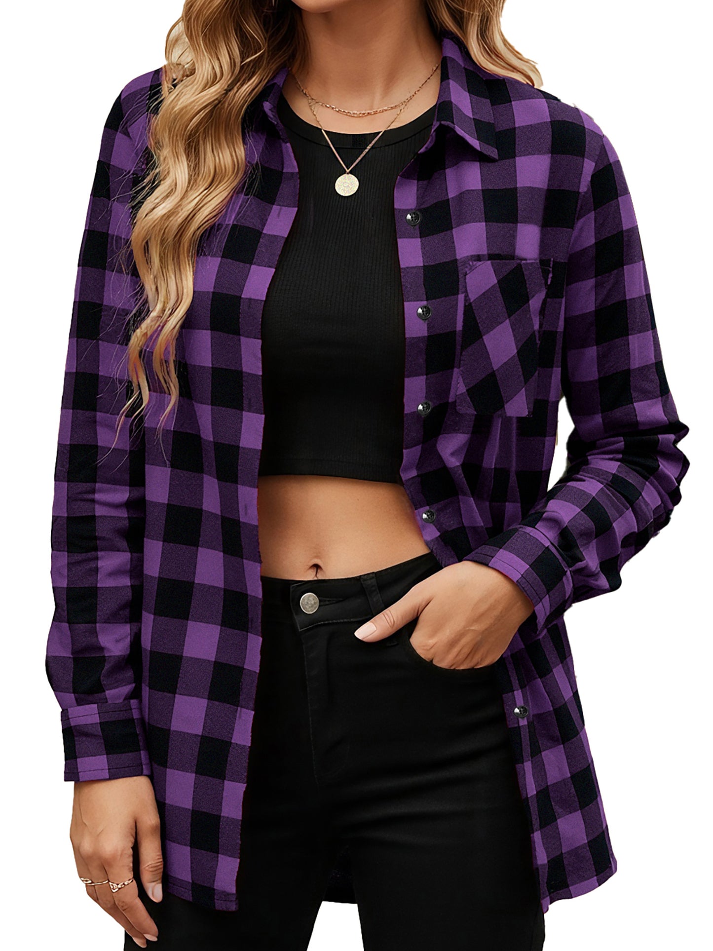 Sprinmer Plaid Shirts for Women Casual Flannel Long Sleeve Button Down Shirt
