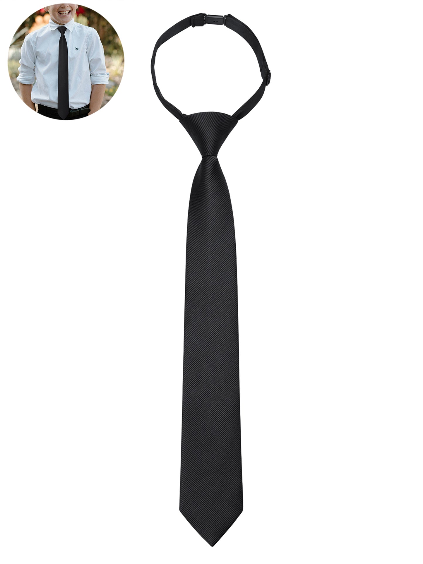 Black Boys Ties Formal Pre-Tied Necktie for Age 8-12 Classic Adjustable Ties for Wedding Graduation