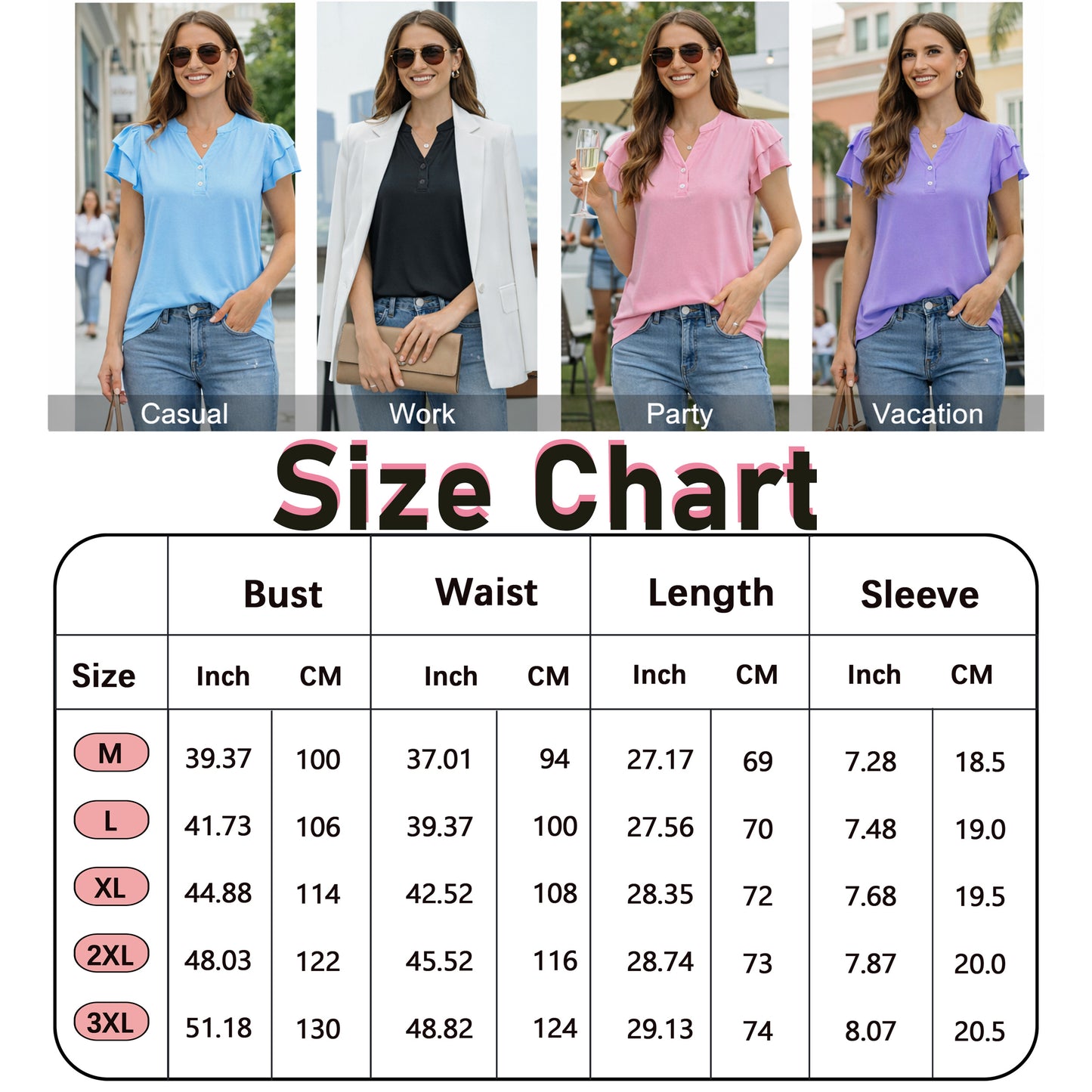 Sprinmer Womens Tops Dressy Casual Ruffle Short Sleeve V Neck Blouses Summer Button Down Business Work Elegant Shirts