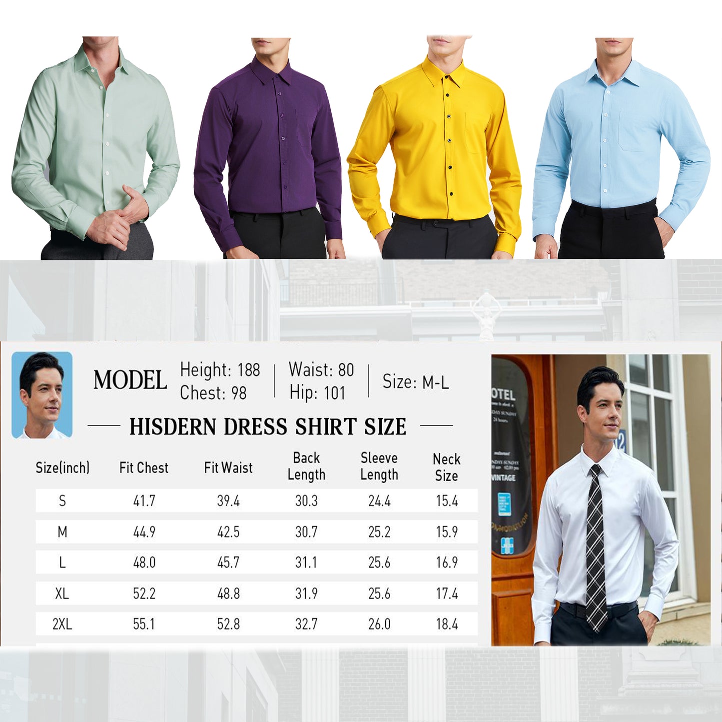 HISDERN Mens Dress Shirts Long Sleeve Button Down Shirts Casual Solid Formal Business Shirt