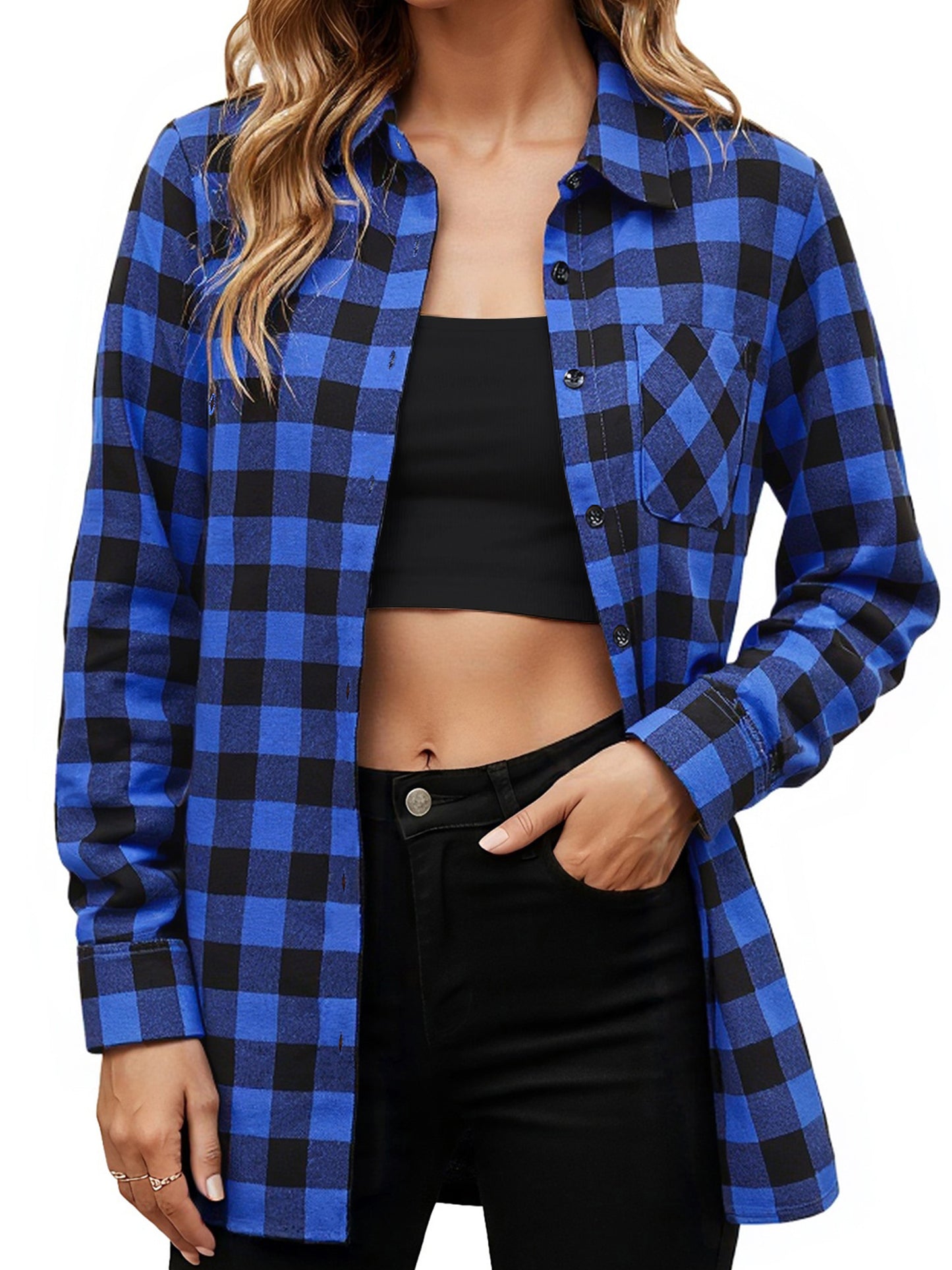 Sprinmer Plaid Shirts for Women Casual Flannel Long Sleeve Button Down Shirt