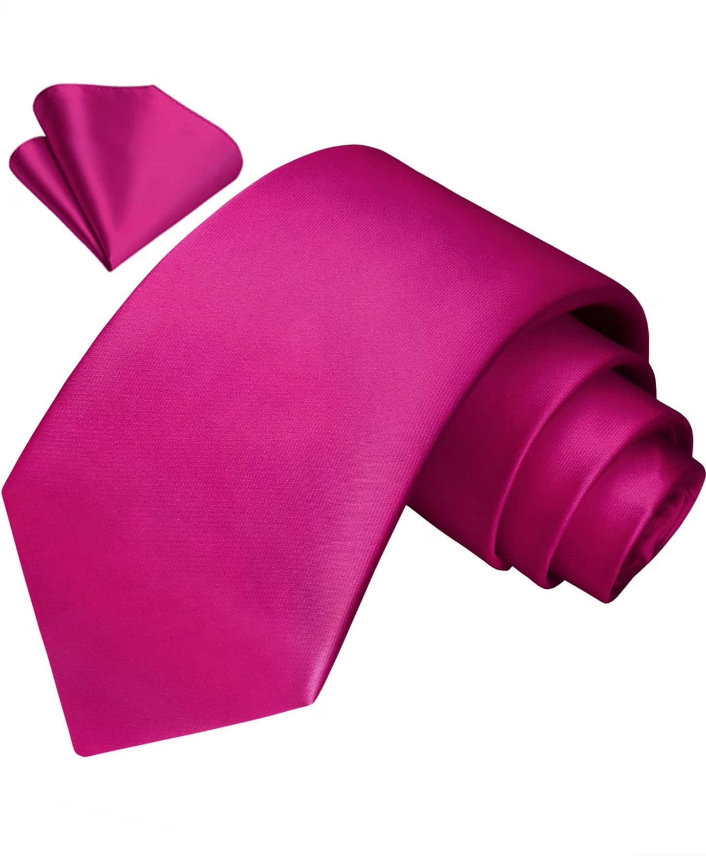 Hot Pink Mens Ties Classic Satin Necktie & Pocket Square Set with Gift Box Business Wedding Silk Tie